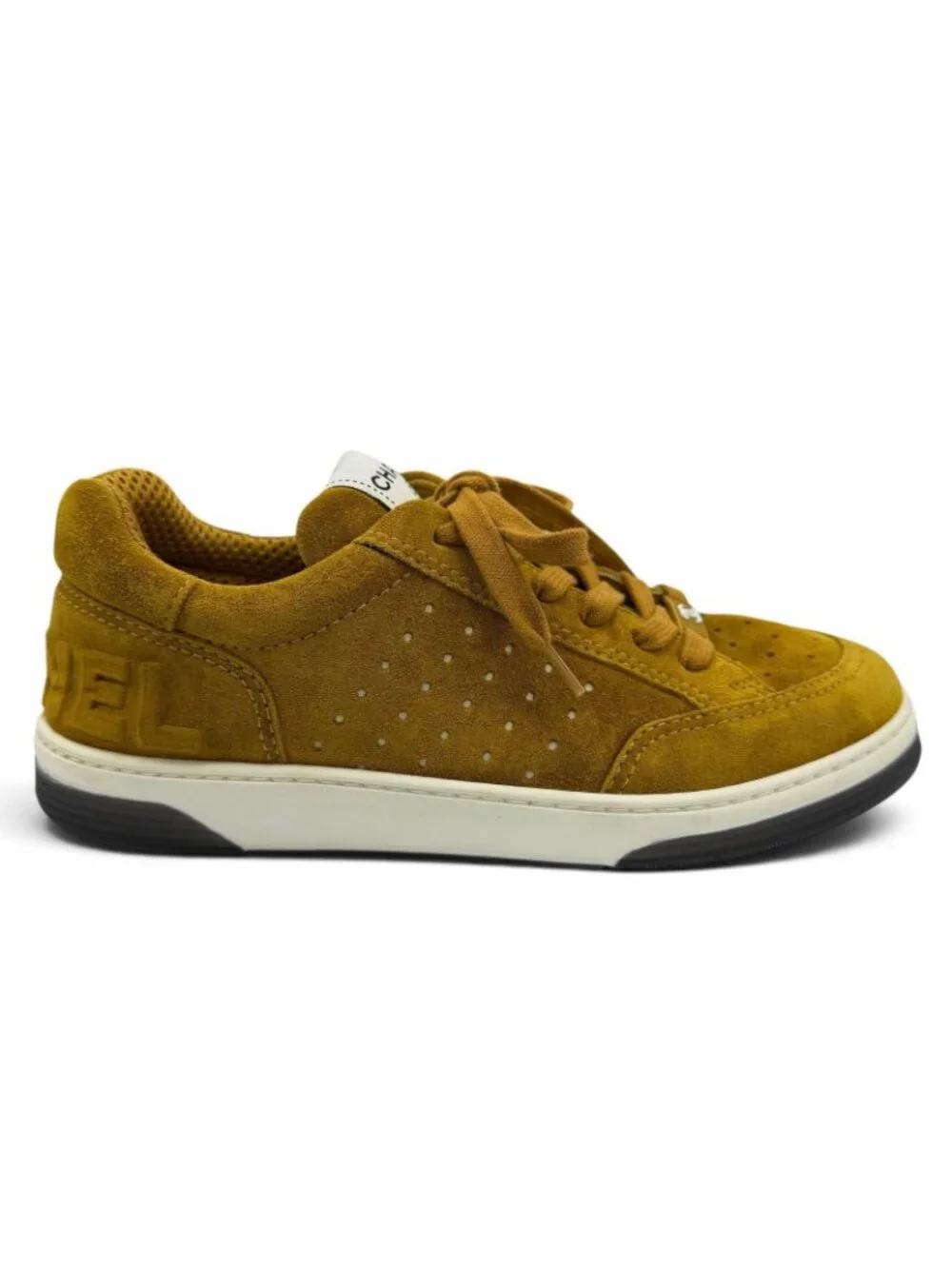 Chanel CC Logo Suede Leather Low-Top Sneakers Brown